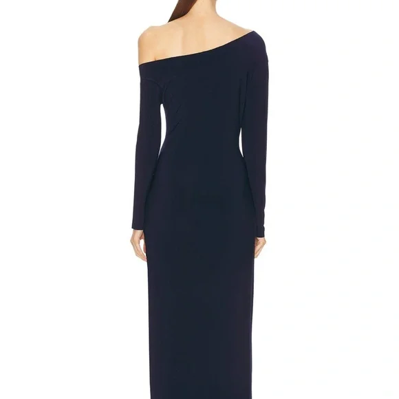 Norma Kamali Dress- Long Sleeve Drop Shoulder Side Slit Gown - True Navy-Large - Picture 2 of 14